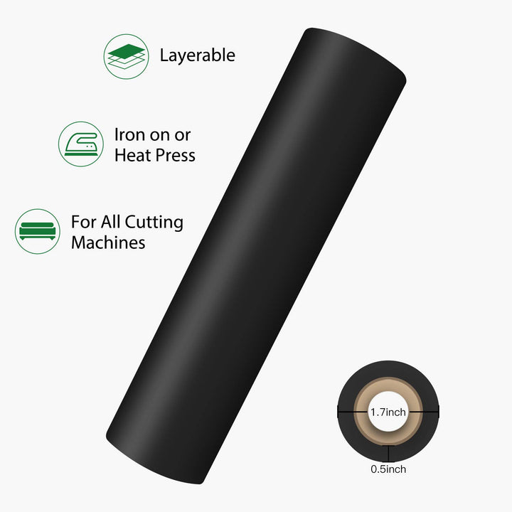 Black Heat Transfer Vinyl Roll - 12 x 25ft Black Iron on Vinyl, Clothing Heavy Duty Black HTV Vinyl, Easy to Cut & Weed