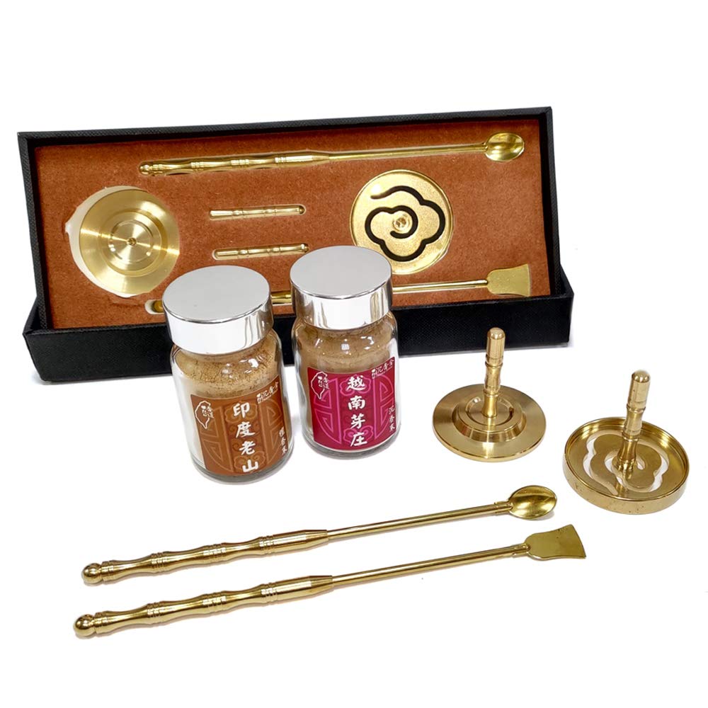 Shape Incense Mold Tool Set - Brass Cloud Shape Mold + Brass Spoon & Shovel + Brass Press + Agarwood Powder + Sandalwood Powder