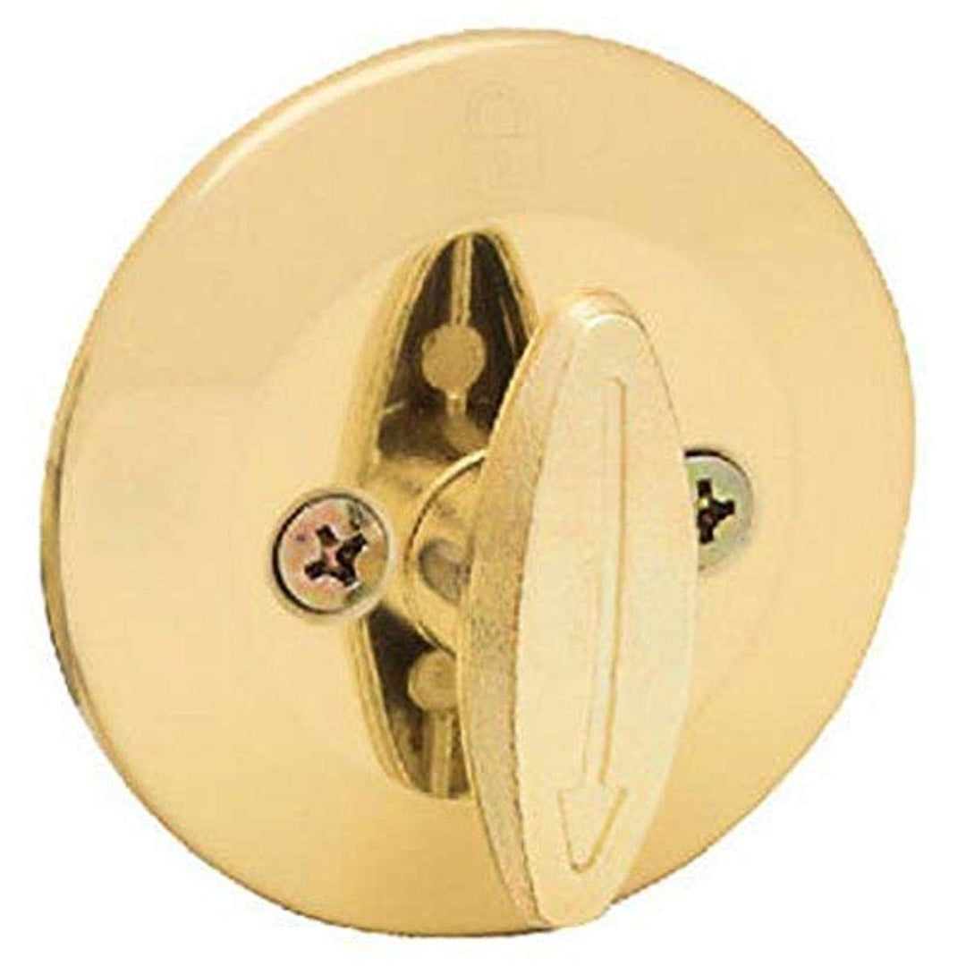 Kwikset 663 Deadbolt Unkeyed Deadbolt Lock, Polished Brass Round Interior Turn Piece for Front Entry Door, with Latch and Adapter, No Exterior Assembly