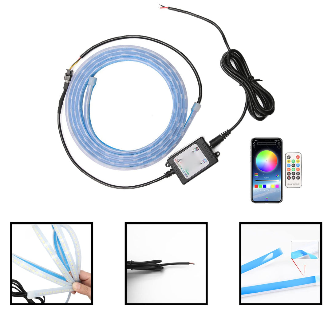 Exterior Car LED Strip Lights, 59 inches RGB LED Strip Lights for Car, Flexible LED Car Hood Strip Light, APP and Remote Control Waterproof Daytime Running Light for Cars, SUVs,Trucks