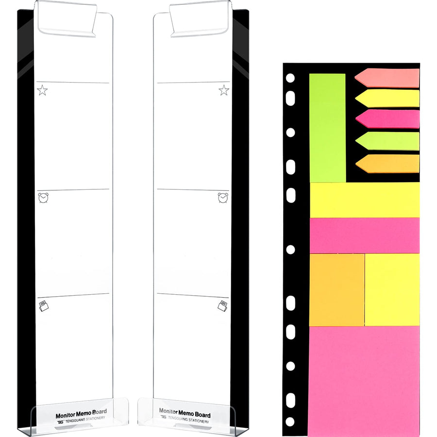 2 Pcs Monitor Memo Board, Computer Message Board, Multifunction Screen Side Panels Phone Holder with Color Sticky Notes for Office Desk Accessories, Left and Right(Classic Style)