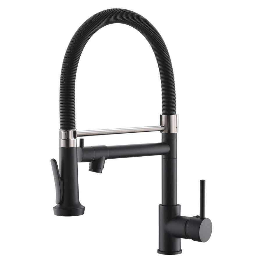 Pull Down Kitchen Faucet with Sprayer, Commercial Black Spring Kitchen Sink Faucet with Brushed Nickel