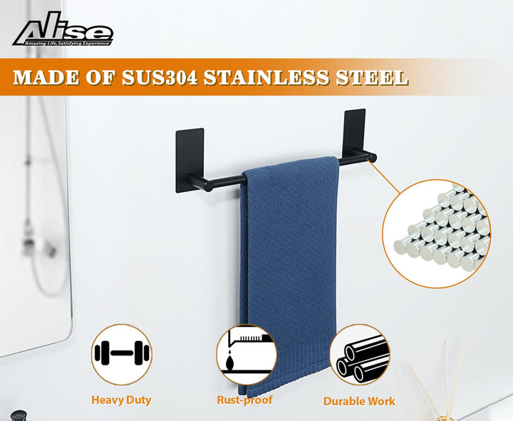 Towel Racks for Bathroom, 28 Inch SUS 304 Stainless Steel Adhesive Towel Bar No Drill, Strong Adhesion Matte Black Towel Rack, Rustproof Bath Towel Holder