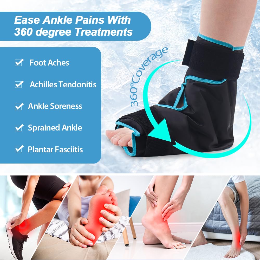 Ice Pack Foot Ice Pack Wrap for Plantar Fasciitis, Edema, Achilles Tendonitis Relief, Gel Foot Cold Pack Hot Cold Therapy Ice Boot for Foot and Ankle Swelling, Sprained Ankles Heels - Black