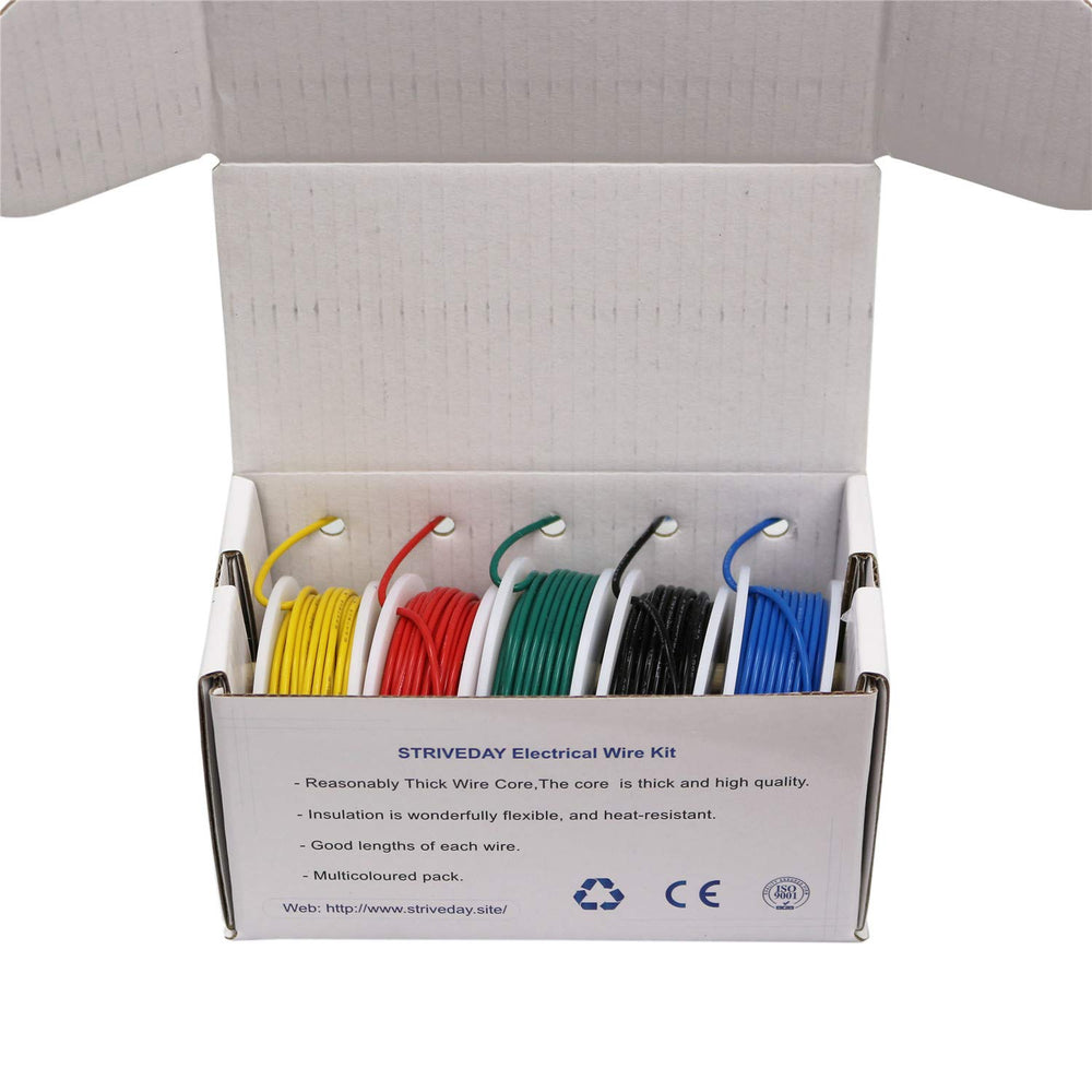 FEP Teflon High Temperature Wire of 24awg with Red Blue Green Yellow Black Colors in Box Each Color 10m Magnet Wire.