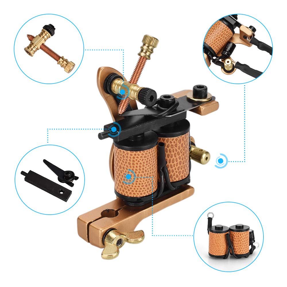 Coil Tattoo Machine, 10 Wraps Coil Tattoo Liner & Shader Kit 23000r/m Alloy Tattoo Guns Machine Set Tattoo Supplies for Tattoo Artists