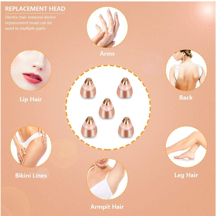 Eyebrow Hair Remover Replacement Heads for Women Painless Eyebrow Trimmer Blades, Perfect and Smooth, with Cleaning Brush, As Seen On TV, Rose Gold (5Pcs)