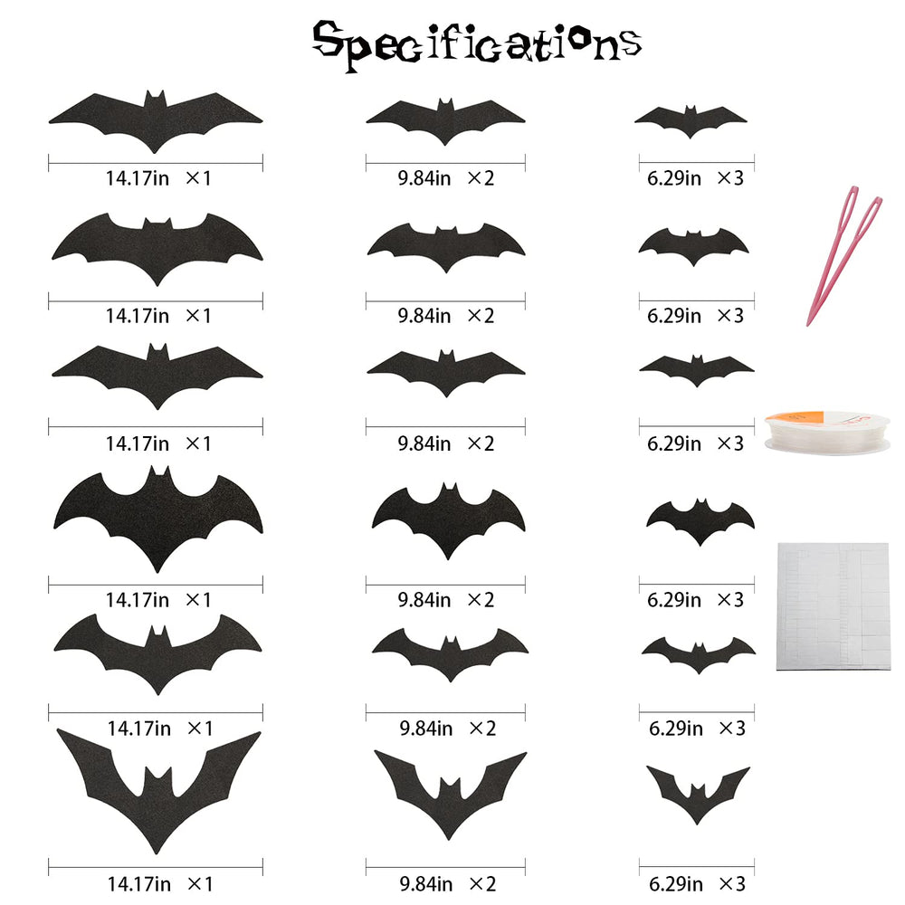3D Halloween Hanging Bats Decoration,Large Glittery Bat Wall Decal Stickers for Halloween Party Decor Supply,36PCS
