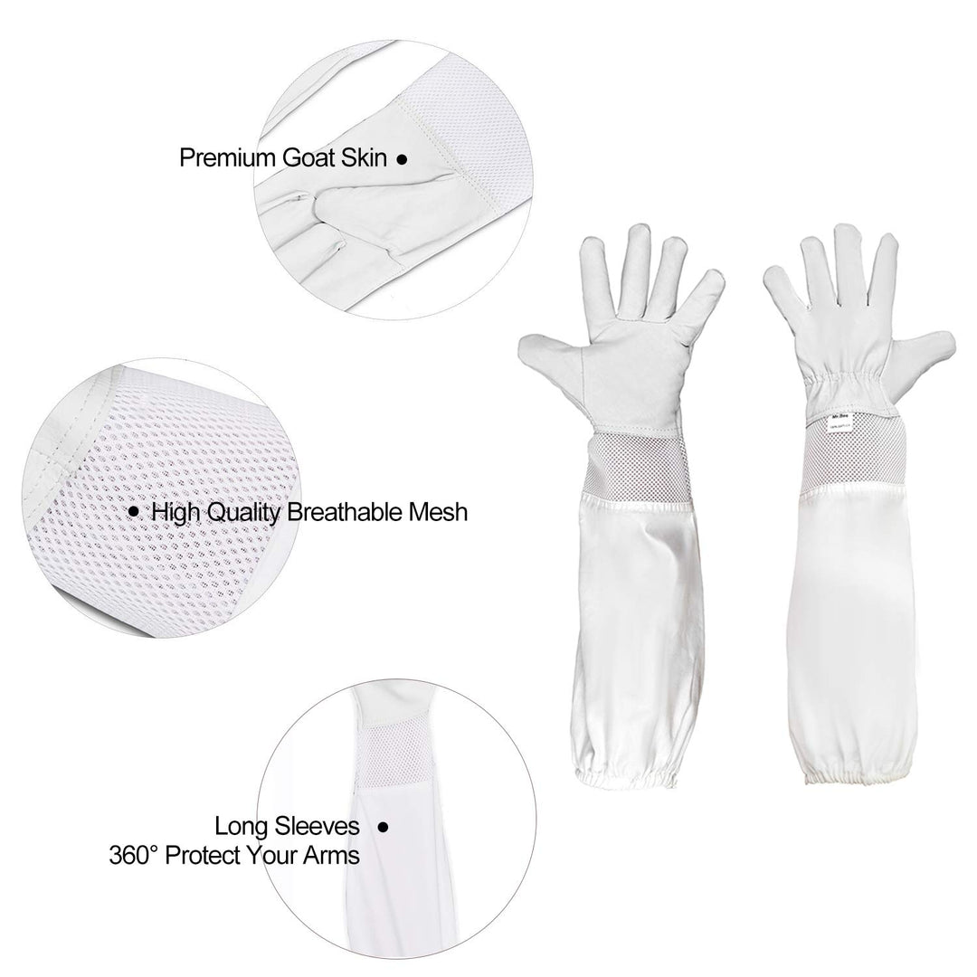 Premium Beekeeping Suit Jacket with Removable Fencing Veil Hood, Beekeeper Goatskin Gloves for Professional Beekeepers (XL)