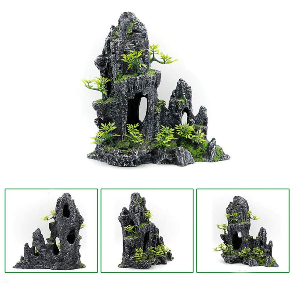 Aquarium Mountain View Stone Large: Ornament Tree Rock Cave Fish Tank Decoration Fish Hiding Cave, Fish Tank Decorations Betta Fish Tank Decor Housewarming