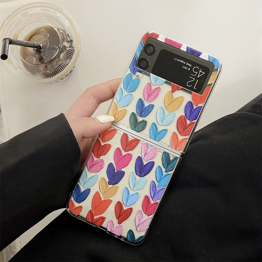 Cute Loving Hearts Clear Hard PC Phone Case for Samsung Galaxy Z Flip 3 Cover Folding Display Fashion Women Girls Skin for Galaxy ZFlip3