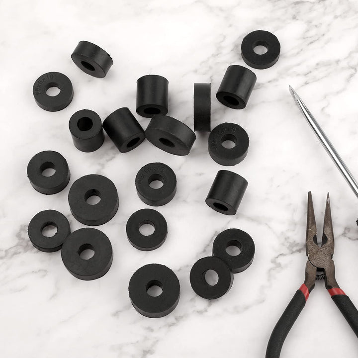 20pcs Round Rubber Spacer, 4 Sizes Neoprene Spacer Multi Purpose Thick Rubber Grommets Anti Vibration Black Rubber Washers Kit for Home Car Accessories
