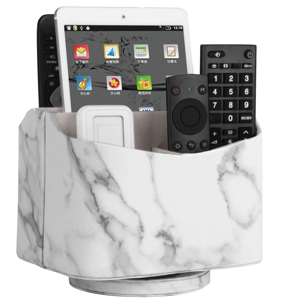 Spinning Remote Control Holder, Remote Controller Holder, Remote Caddy, Media Storage Organizer, Spinning Remote Control Organizer, 7.3X 5.5 x 6 inches, Marble PU Leather