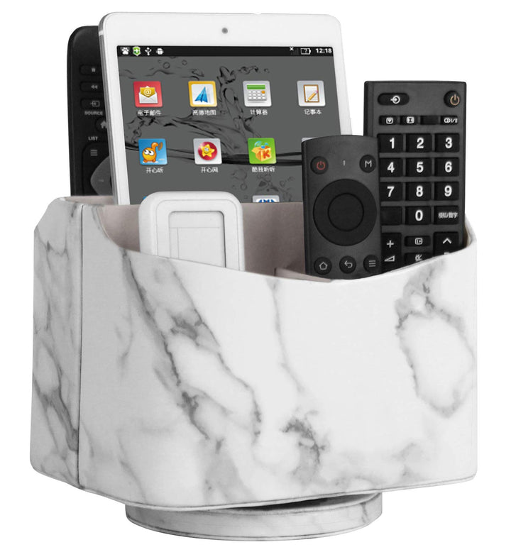 Spinning Remote Control Holder, Remote Controller Holder, Remote Caddy, Media Storage Organizer, Spinning Remote Control Organizer, 7.3X 5.5 x 6 inches, Marble PU Leather
