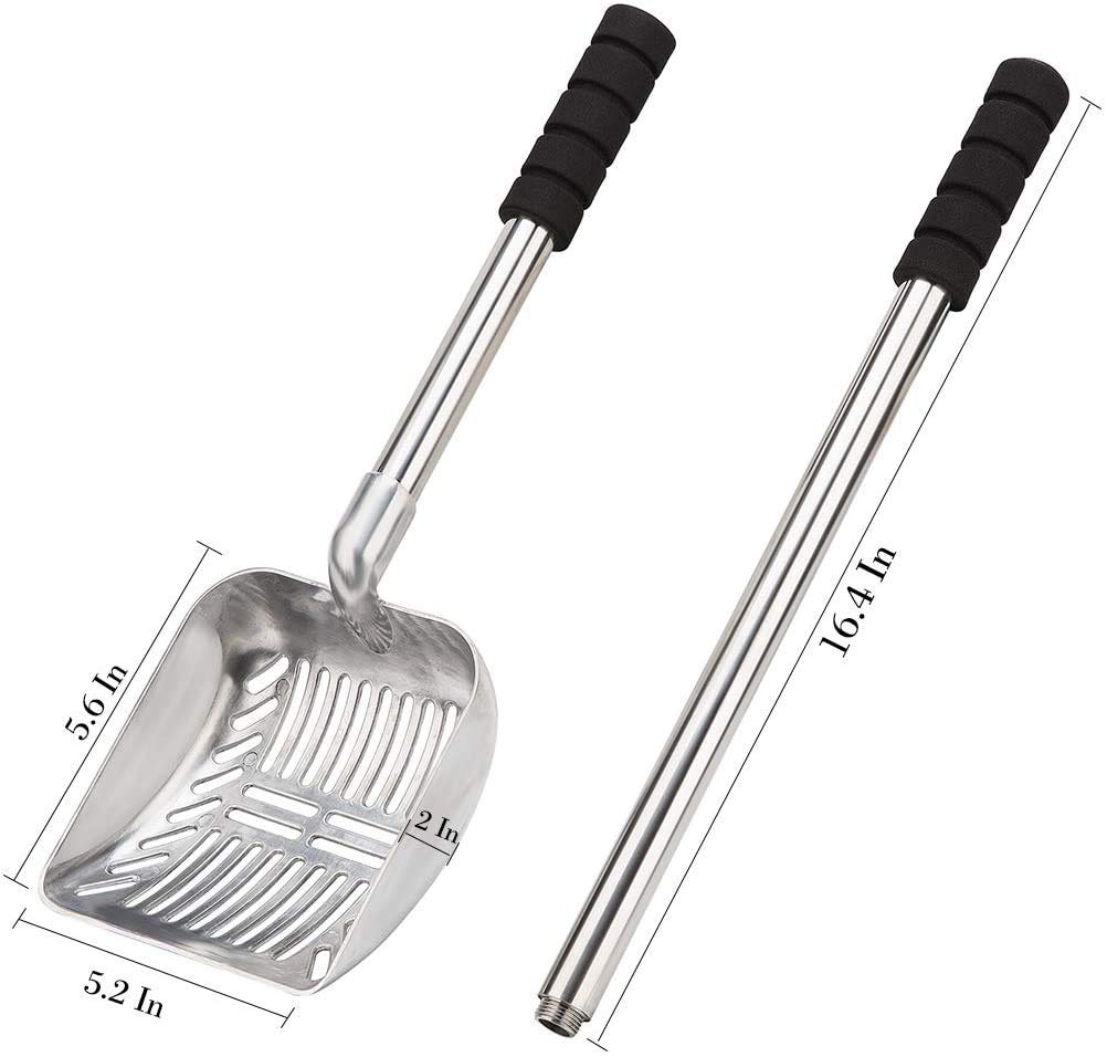 Metal Cat Litter Scoop with Deep Shovel&Long Handle,Detachable Stainless Steel Non-Stick Litter Sifter with Foam Padded Grip, No Bending Back Heavy Duty Cat Litter Scooper