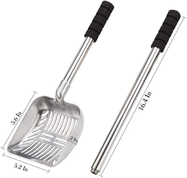 Metal Cat Litter Scoop with Deep Shovel&Long Handle,Detachable Stainless Steel Non-Stick Litter Sifter with Foam Padded Grip, No Bending Back Heavy Duty Cat Litter Scooper