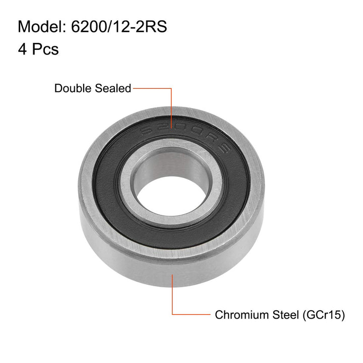 6200/12-2RS Deep Groove Ball Bearings 12mm x 30mm x 9mm Double Sealed Chrome Steel P0(ABEC1) 4pcs