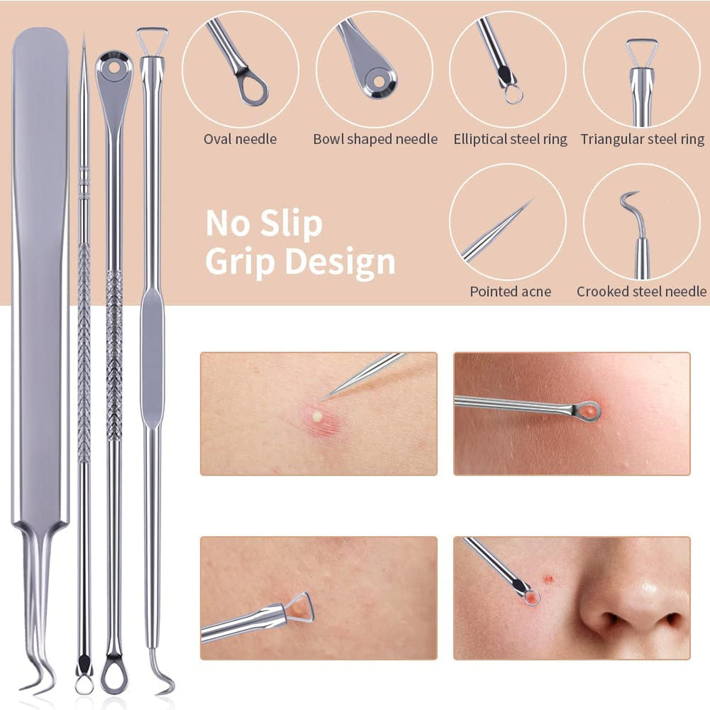 Blackhead Remover Pimple Popper Tool Kit 4pcs Professional Medical Grade Stainless Pimple Extractor Tool for Blackhead, Whitehead Extractors, Zit, Blemish Comedone Removal