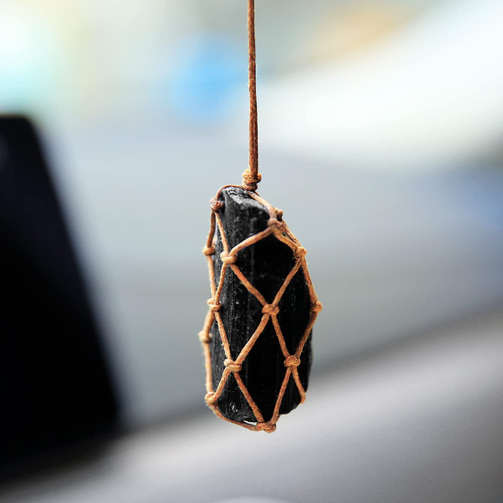 Raw Black Tourmaline Car Mirror Hanging Ornaments Braided Obsidian Crystal Decorations Car Dangle