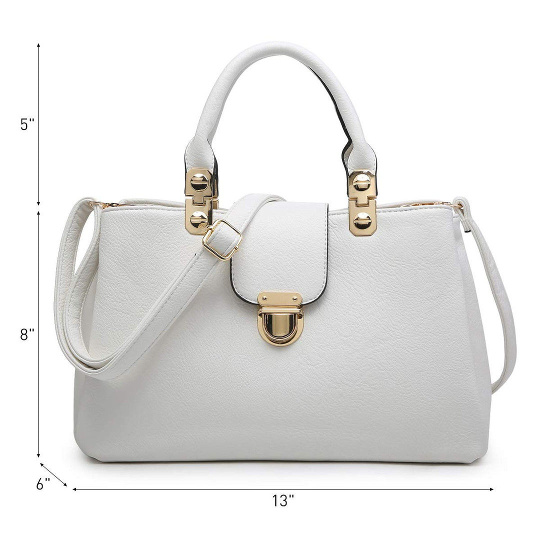 Women Satchel Handbags Top Handle Purse Medium Tote Bag Vegan Leather Shoulder Bag White