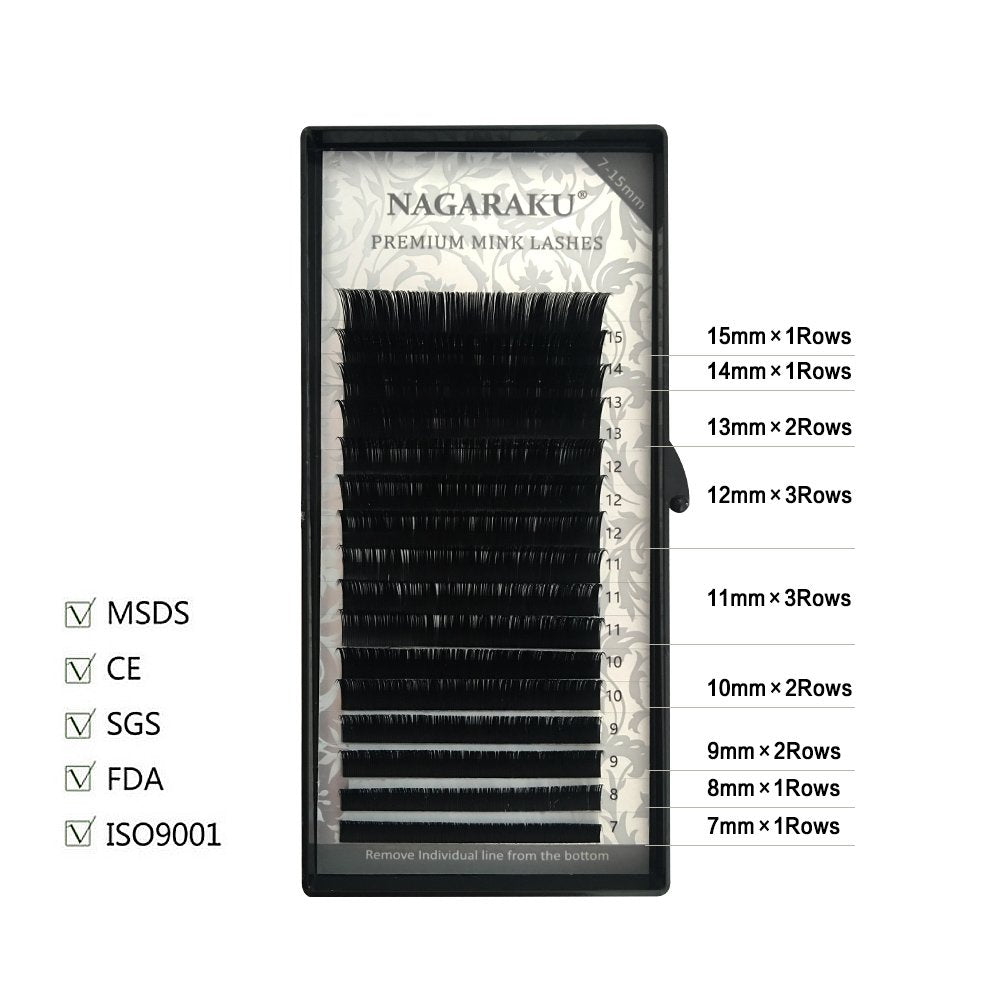 Eyelash Extensions Individual Lashes 0.07mm D curl 7-15mm Mix Tray Classic Matte Black Soft Natural Faux Mink 16 rows