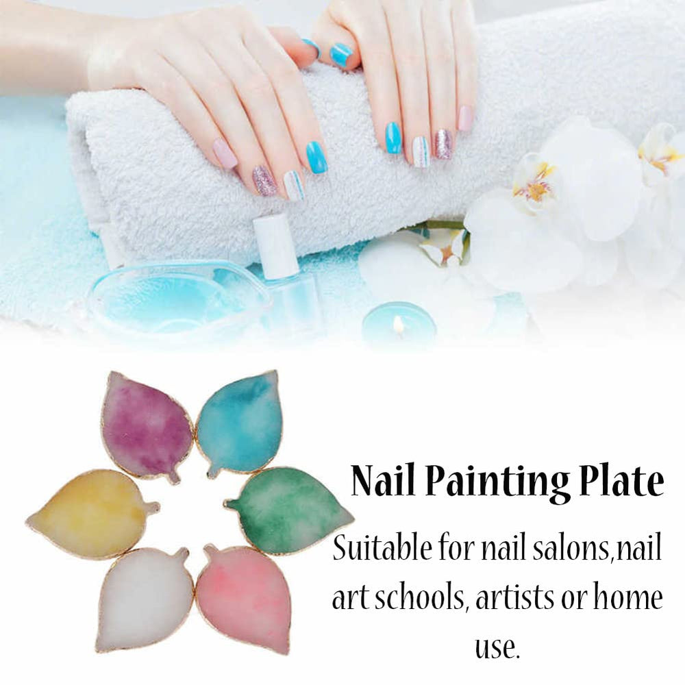 1 Pack Nail Leaves Palette Resin Agate Gold Trim Paint Palette Crystal Rim Shooting Prop Nail Display Board Tool (Green)