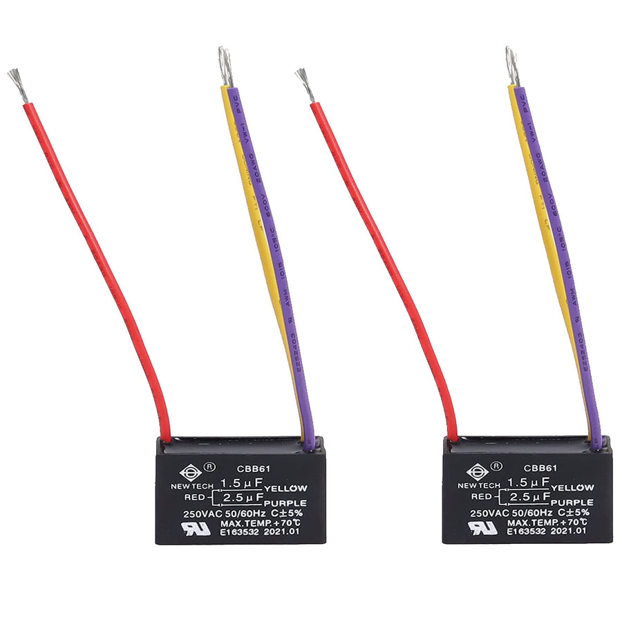 CBB61 Ceiling Fan Capacitor .+. Compatible with New TECH 1.5uf 2.5uf 250V AC 3 Wire 2 Pack