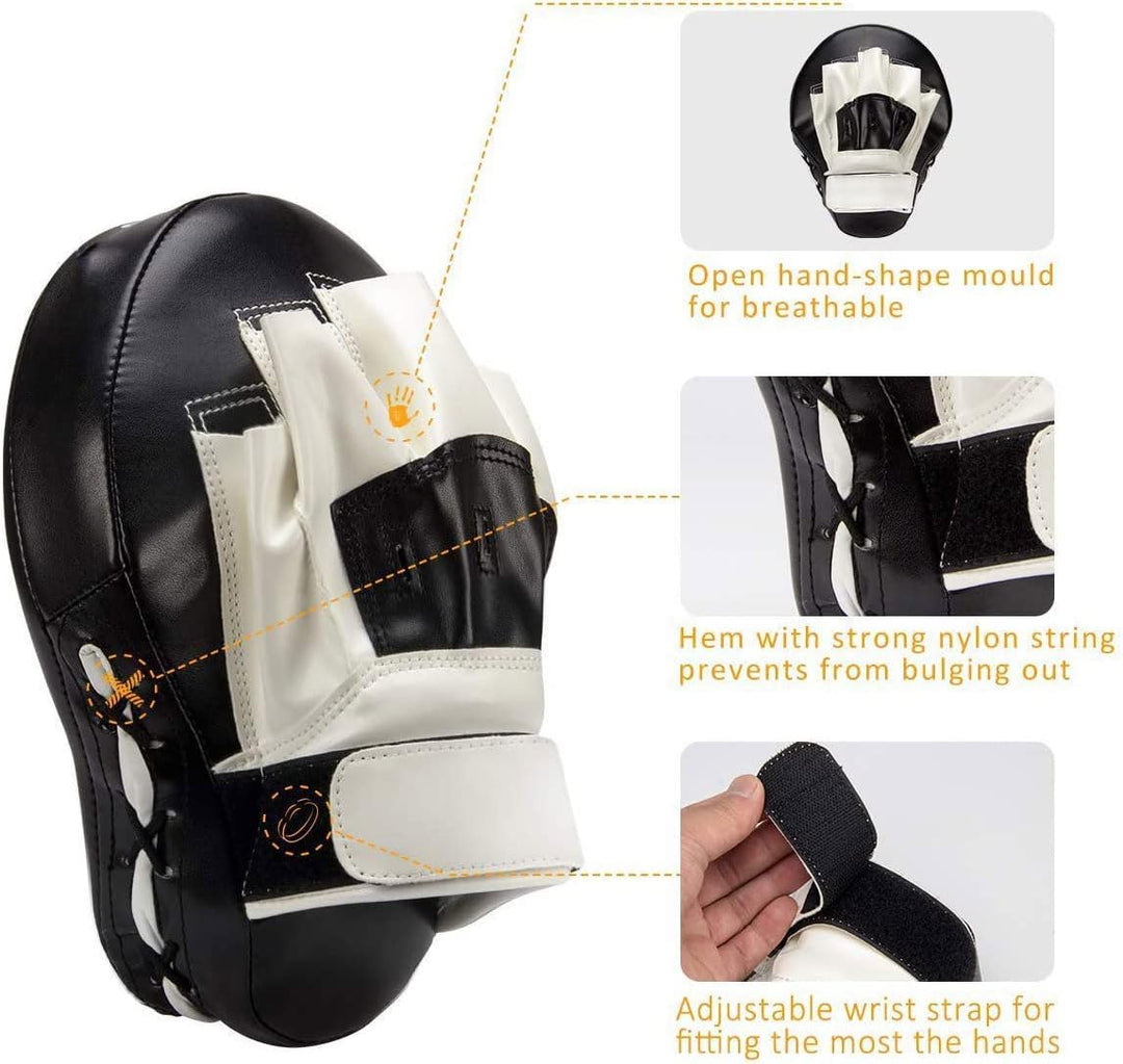 Boxing Curved Focus Punching Mitts- Leatherette Training Hand Pads,Ideal for Karate, Muay Thai Kick, Sparring, Dojo, Martial Arts