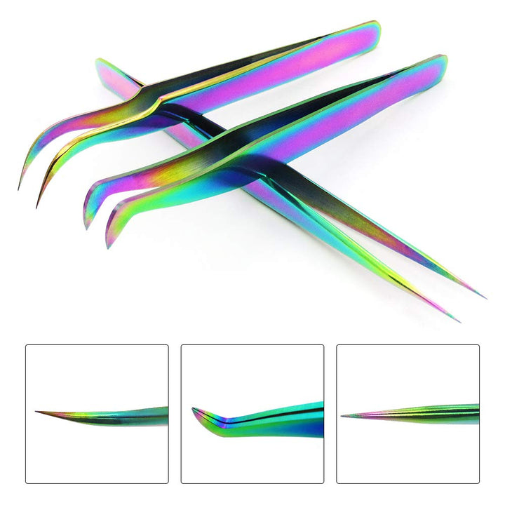 Volume Eyelash Extensions Tweezers Set 5 PCS,Stainless Steel Lash Tweezers Curved Precision Tweezers Application