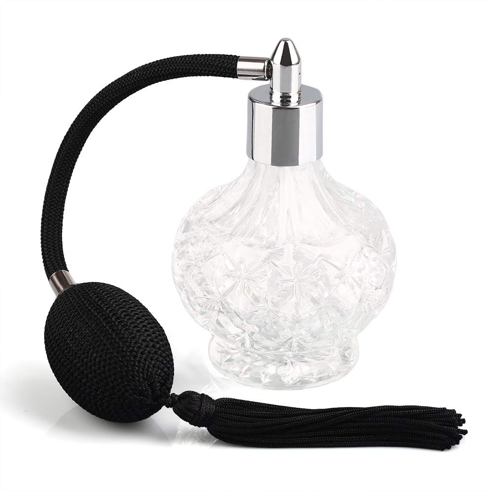 YangLand 1pcs/set 80ml Clear Crystal Vintage Style Perfume Bottle Long Spray Tassels Atomizer Pump Refillable Retro Glass Bottles Makeup Tool (Purple)
