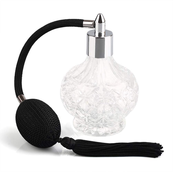 YangLand 1pcs/set 80ml Clear Crystal Vintage Style Perfume Bottle Long Spray Tassels Atomizer Pump Refillable Retro Glass Bottles Makeup Tool (Purple)