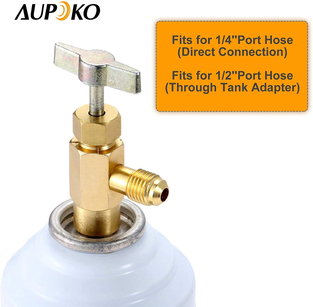R134A Self-Sealing Can Tap with R134A Tank Adapter, 1/2’’ Acme to 1/4’’ SAE Refrigerant Can Bottle Tap Opener with 1/4’’ SAE Female and 1/2’’ Acme Male Adapter