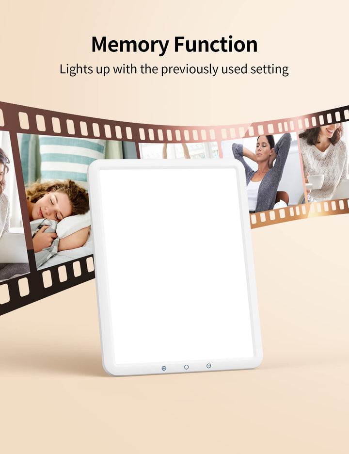 Light Therapy Lamp, Ultra-Thin UV Free 10000 Lux Bright White Therapy Light, 90° Rotatable Stand with 30 mins Timer, Brightness Adjustable, Touch Control, Memory Function