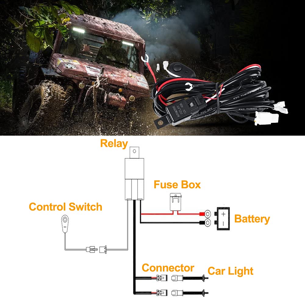 Led Light Bar Wiring Harness with 12V 40Amp Fuse Relay ON/Off Switch (2 Lead 2 Meter Universal)
