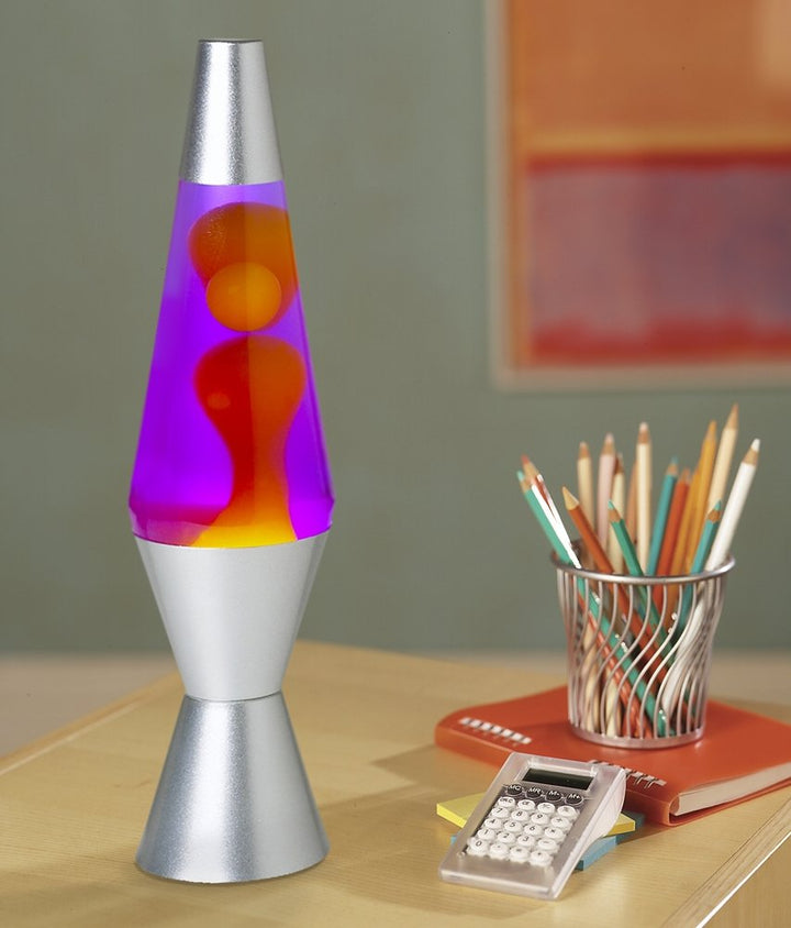 Lite 21250400US2125 The Original Silver Base Lamp with Yellow Wax in Purple Liquid, 14.5, Yellow/Purple
