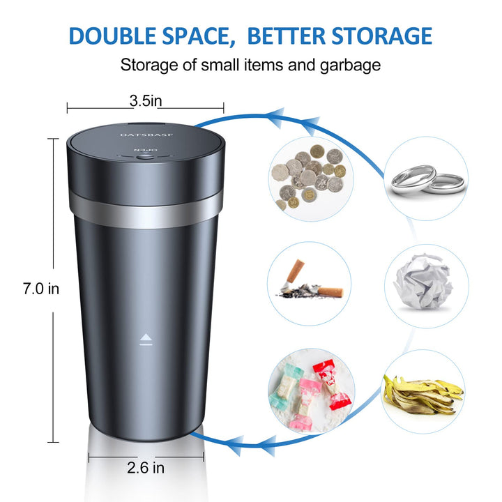 2 in 1 Car Cup Holder Trash Can, Mini Car Trash Can with Lid and 3 Roll Mini Trash Bags, Small Coin Holder for Car with Dual Space, Waterproof Car Garbage Can Cup Holder -Round