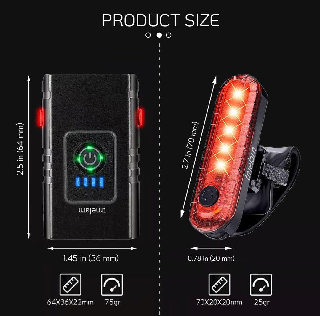 USB Rechargeable Bike Light Set Front and Rear, LED Aluminum Bicycle Headlight, Bike Head Light, Cycling Front Rear Lamp, Waterproof, LED 1200 LM (1 Front 1 Rear)