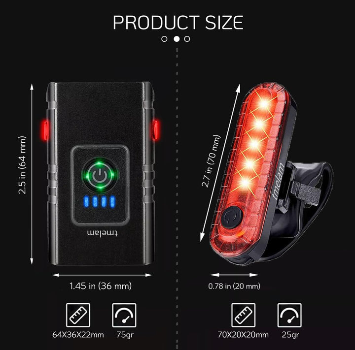 USB Rechargeable Bike Light Set Front and Rear, LED Aluminum Bicycle Headlight, Bike Head Light, Cycling Front Rear Lamp, Waterproof, LED 1200 LM (1 Front 1 Rear)