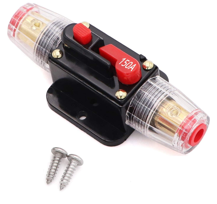2 pcs 150A Audio Inline Circuit Breaker Reset Fuse 12V-24V DC, PowMr Reset Fuse Holder 40 amp with Manual Reset for Car Audio, Stereo Switch and Solar Inverter System