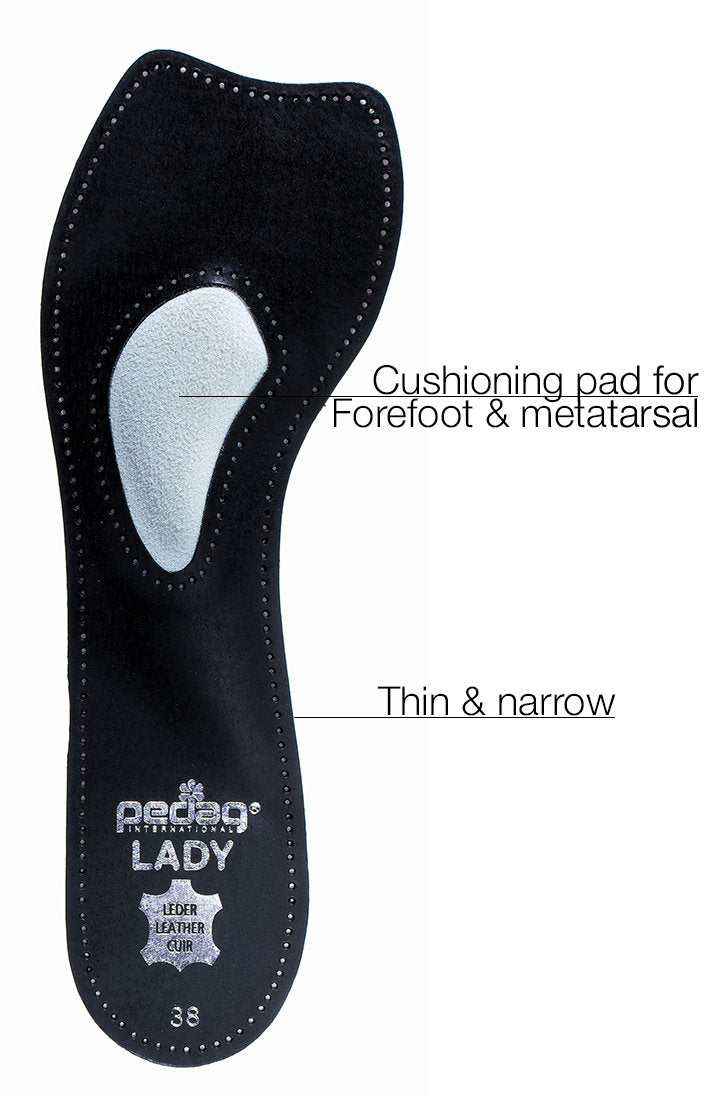 2821 Lady 3/4 Ultra Thin Leather Self Adhesive Insole for All Heels, Black, Women's 12