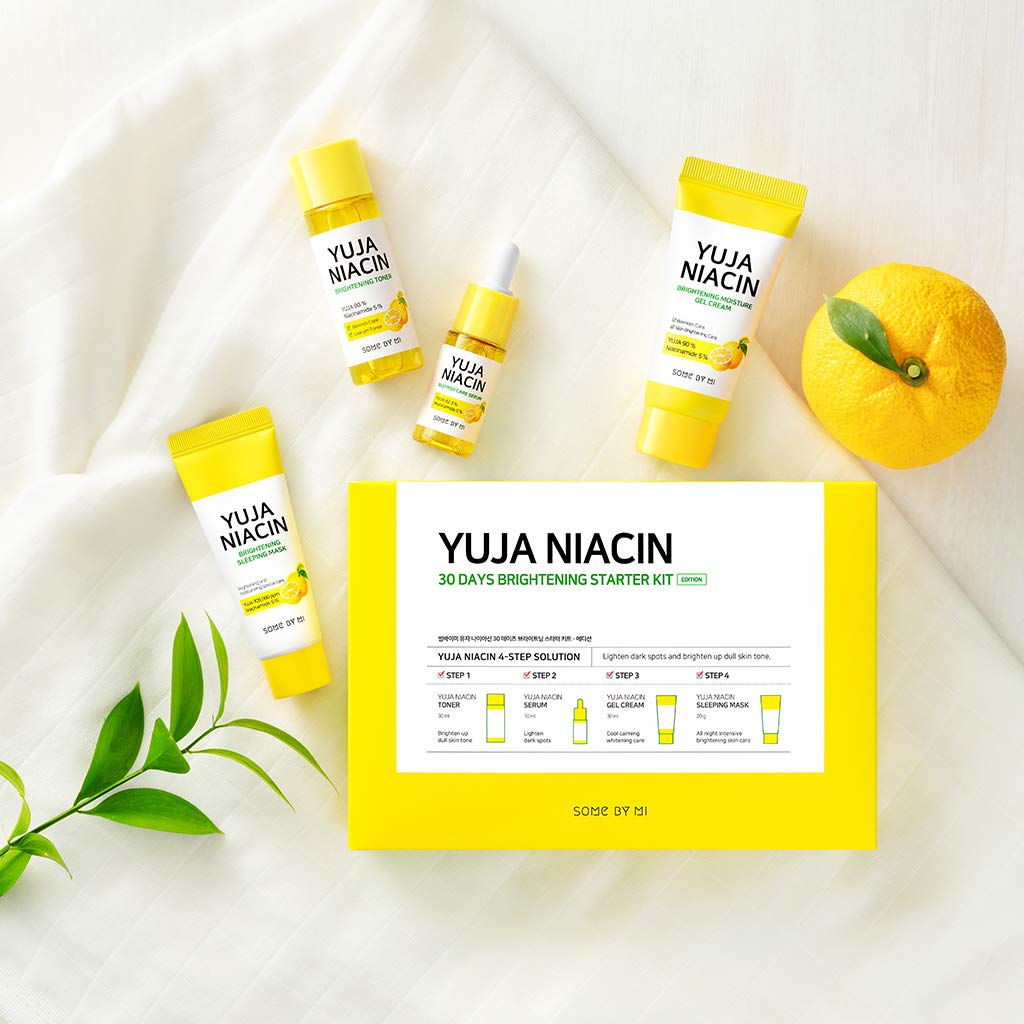 Yuja Niacin 30 Days Brightening Starter Kit/Toner 1.01Oz, Serum 0.33Oz, Gel Cream 1.01Oz, Sleeping Mask 0.67Oz / Melasma and Blemish Care/Facial Skin Care Set