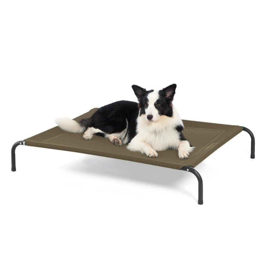 Large Elevated Cooling Outdoor Dog Bed - Raised Cots for Large Dogs, Portable Indoor & Outdoor Pet Hammock Bed with Skid-Resistant Feet, Frame with Breathable Mesh, Brown, 49 inches
