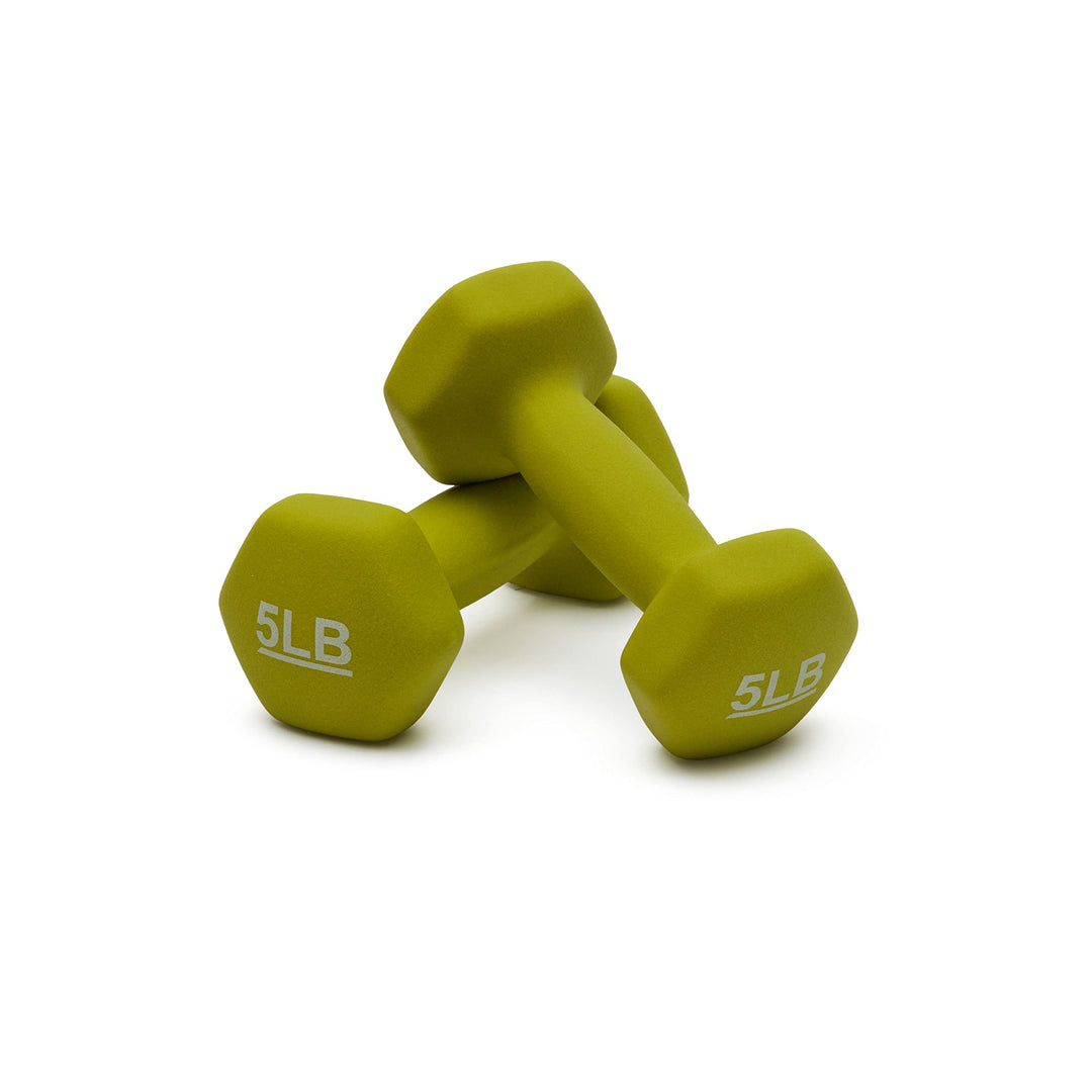 Neoprene Dumbbell Hand Weights for Exercise and Muscle Toning, Strength Training, 5 lbs Each, Green, Set of 2