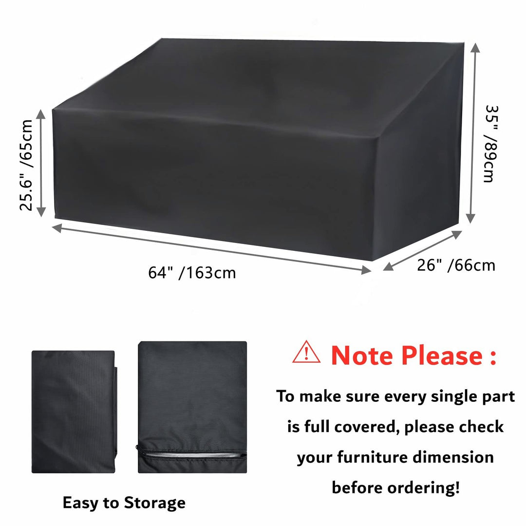 Outdoor Loveseat Sofa Cover 3 Seater Waterproof Patio Bench Cover 64 L x 26 W x 35 H, Black