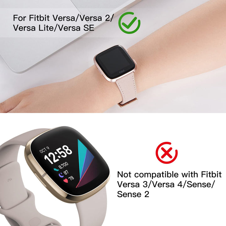 for Fitbit Versa Bands, Top Grain Leather Replacement Strap for Fitbit Versa/Versa 2 /Versa Lite/Versa SE Fitness Smart Watch (PinkSand Band+ Rosegold Buckle)