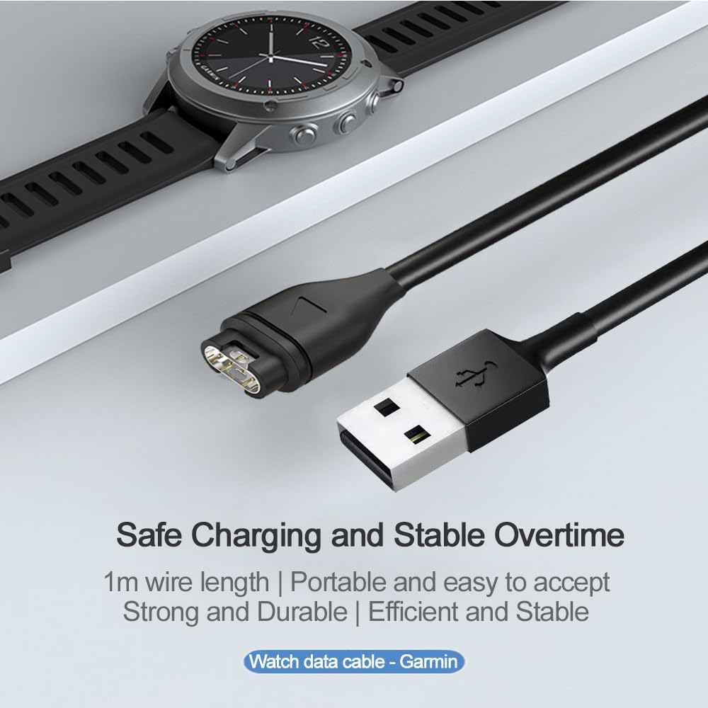 Watch Charger Cable, Replacement USB Data Sync Charger Cable for Garmin Fenix 5 5S 5X 6 6S 6X Plus, Forerunner 935 945 45 245 Music, Approach S10 S40 S60 G12, Vivoactive 3 4 4S, Instinct, Venu Sq