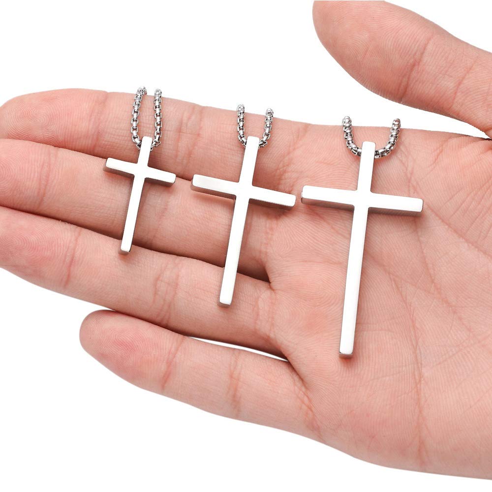 Silver Cross Necklace for Women, Gold Plated Cross Chain Stainless Steel Cross Pendant for Women Teenage Girls 20 Inch Cross Necklace for Men Gifts