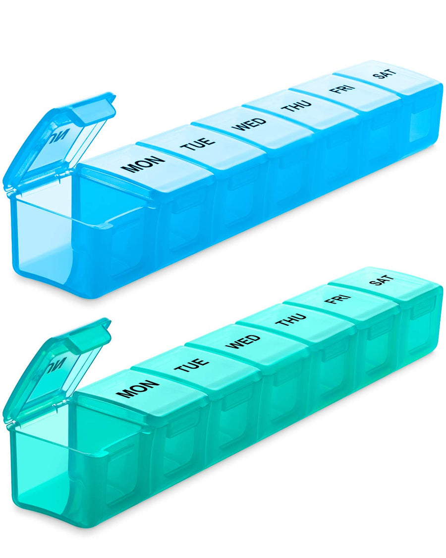 Pill Organizer Large 2 Pack, Extra Large Pill Organizer, Travel Pill Organizer, Weekly Pill Organizer, Large Pill Box, Pill Case, Medicine Organizer(Blue+Green)