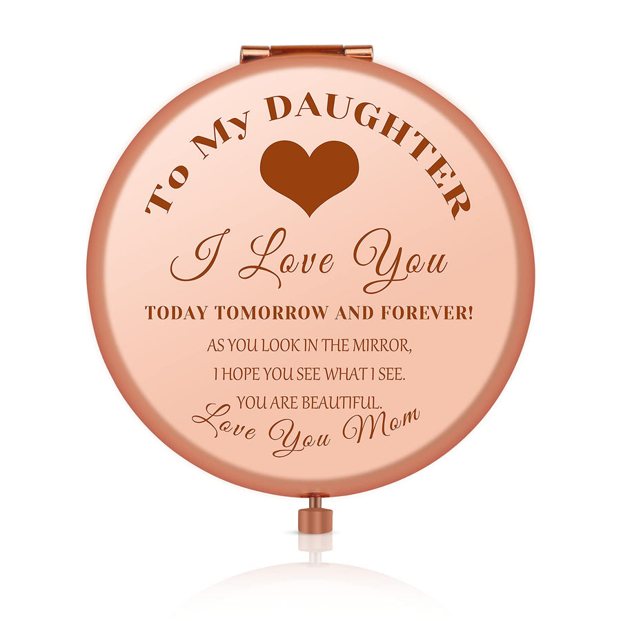 Daughter Inspirational Gift, Daughter Gifts from Mom, Daughter Birthday Gift Ideas, Rose Gold Compact Makeup Mirror for Her, Daughter Christmas Graduation Wedding Gift, Present for Daughter