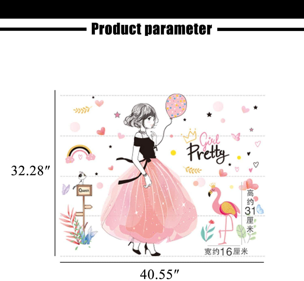SENGTER Pretty Girl Wall Sticker Removable Wall Decals Wall Murals Peel and Stick Wallpaper Waterproof Wall Art Wall Decor for Bedroom Teen Girl Living Room(with Fluorescent Stickers)